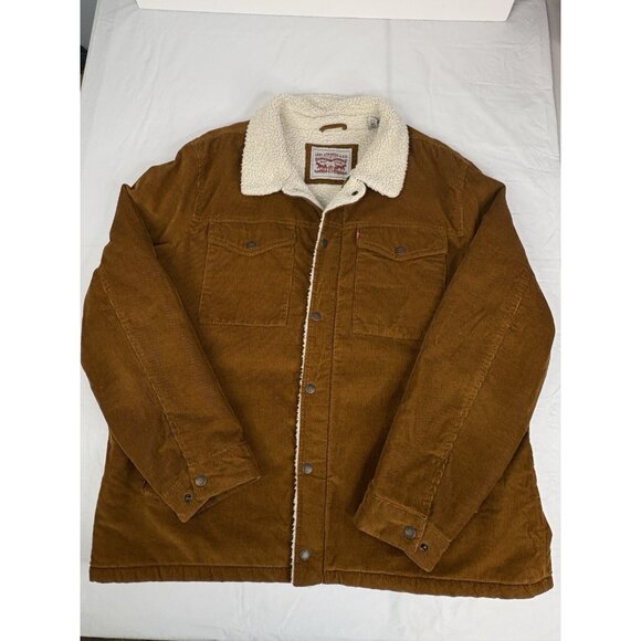 Levis Corduroy Sherpa Lined Trucker Jacket Men’s XXL Brown Snap Zip - Picture 5 of 16
